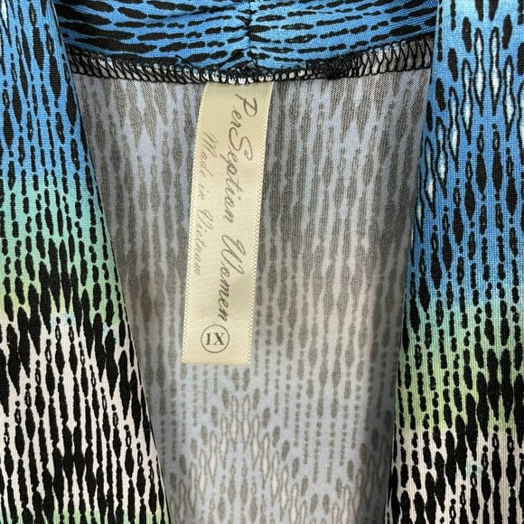 Per Seption Concept Tunic Top Women 1X Black White Red Chevron 3/4 Sleeve Blouse - Picture 6 of 16